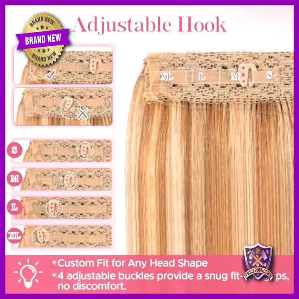 Real Human Hair Halo Extensions 16 Inch Invisible Wire Adjustable